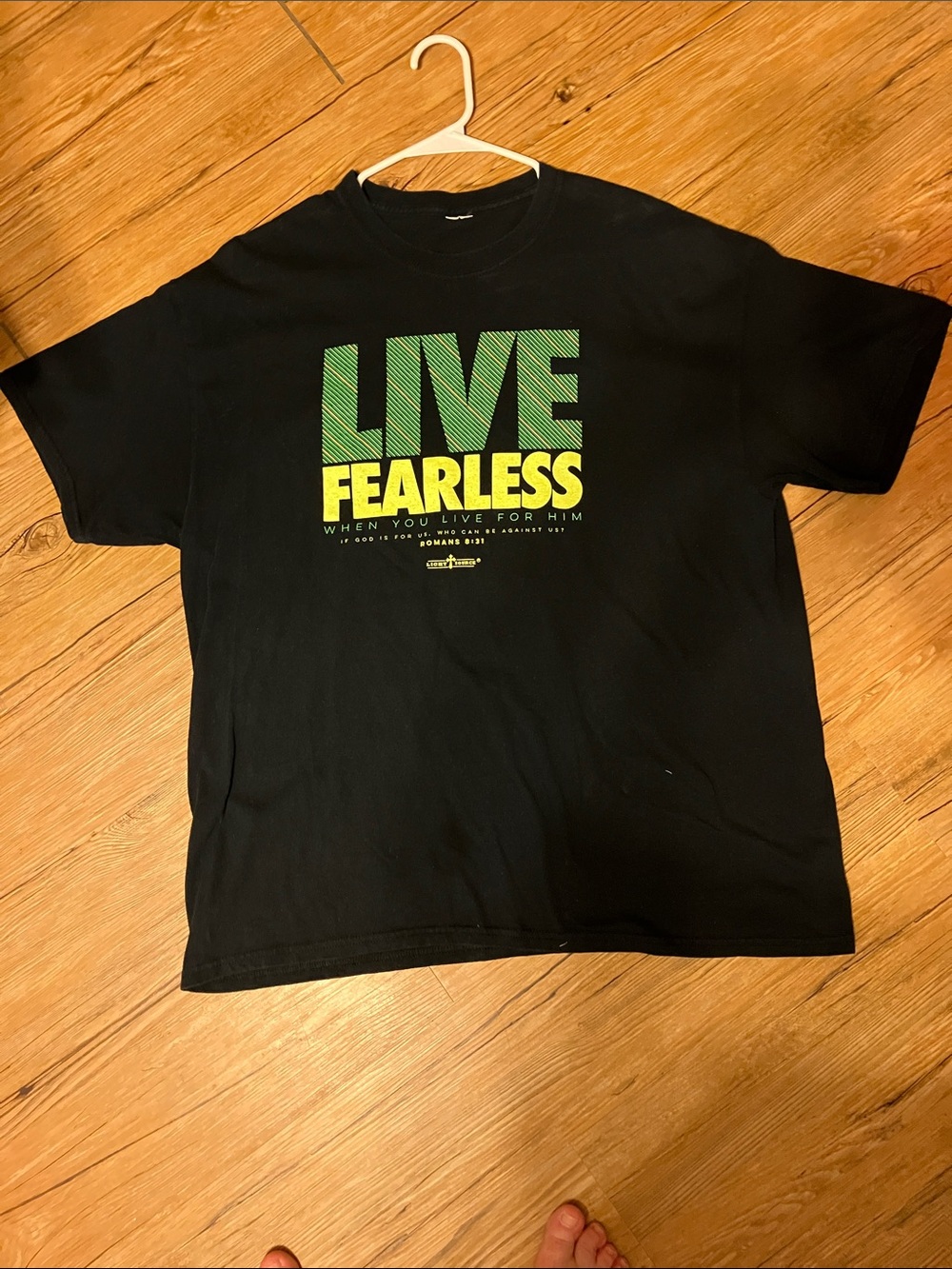 Live Fearless Black Graphic Tee with Green & Yellow Print